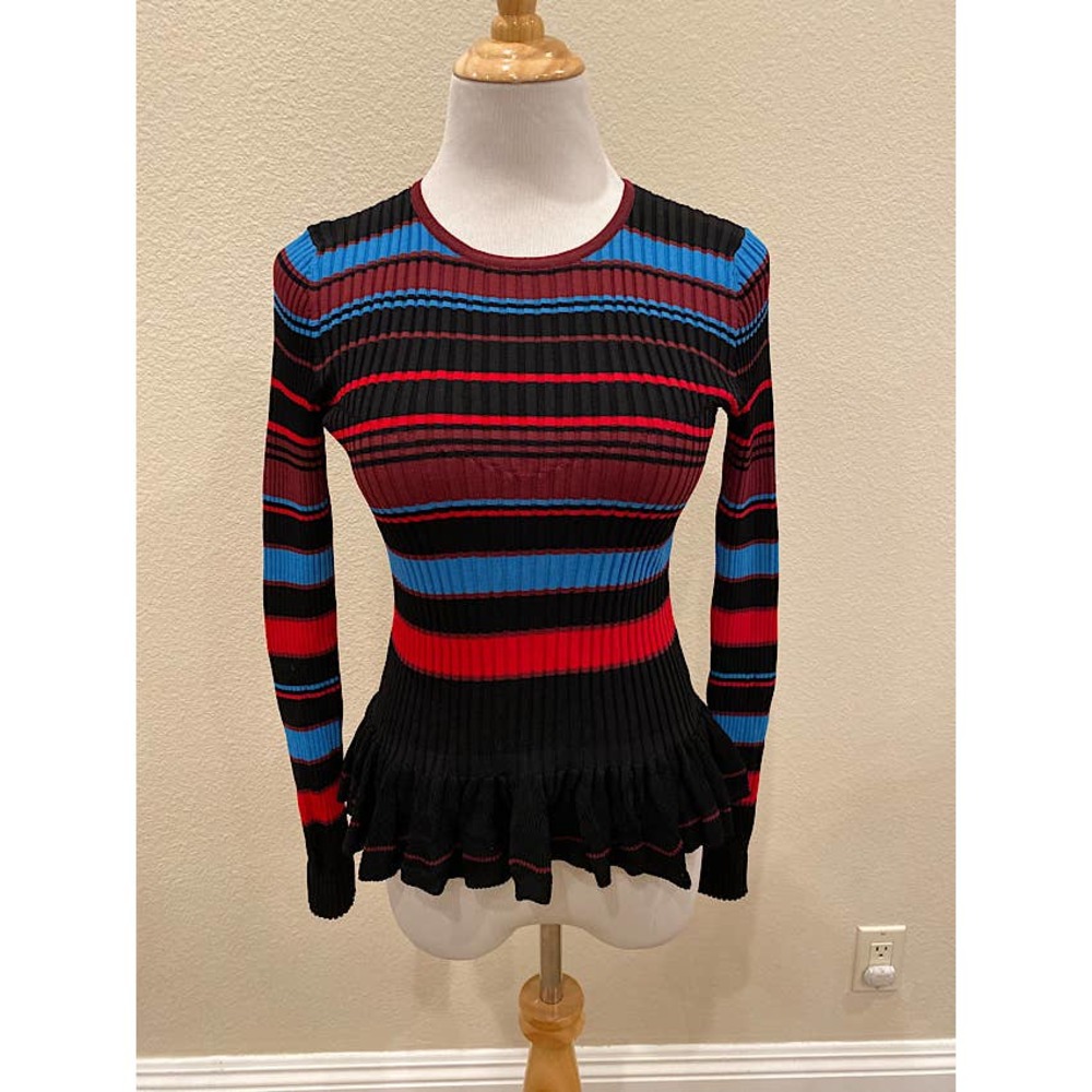 Torn by Ronny Kobo Bold Striped Ribbed Sweater Peplum Size Small